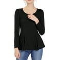 thumbnail image 1 of MODA NOVA Junior's Tops Long Sleeves Scoop Neck Casual Peplum Shirts M Black1, 1 of 5
