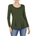 thumbnail image 1 of MODA NOVA Junior's Long Sleeves Scoop Neck Peplum Top Green M, 1 of 5