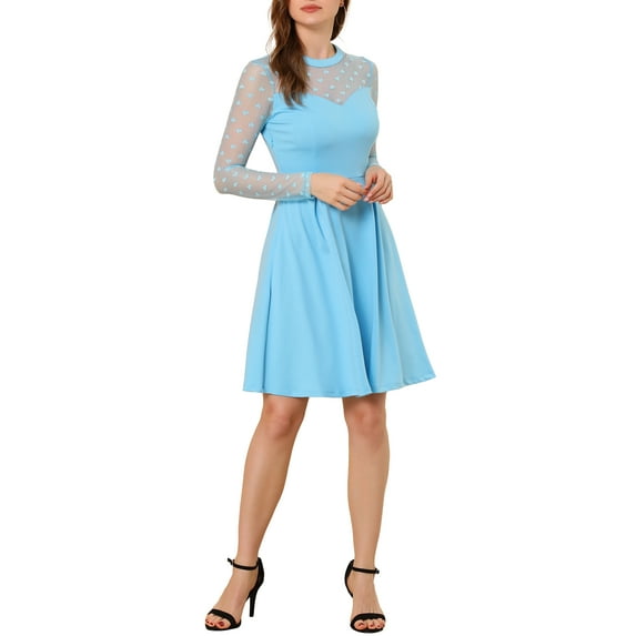 MODA NOVA Junior's Mesh See Through Heart Polka Sheer Skater Dress