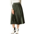 thumbnail image 1 of MODA NOVA Junior's Metallic Accordion Elastic Waist Pleated Midi Skirt, 1 of 6