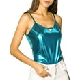 thumbnail image 1 of MODA NOVA Junior's Metallic Spaghetti Straps V-Neck Shiny Camisole Top Blue XXL, 1 of 5