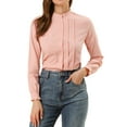 thumbnail image 1 of MODA NOVA Junior's Mock Neck Lace Button up Ruffled Long Sleeve Shirt Pink XXL, 1 of 5