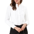 thumbnail image 1 of MODA NOVA Junior's Mock Neck Lace Button up Ruffled Long Sleeve Shirt White XXL, 1 of 5