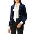 thumbnail image 1 of MODA NOVA Junior's Notched Lapel Button Front Office Velvet Blazer Jacket Dark Blue L, 1 of 5