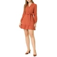 thumbnail image 1 of MODA NOVA Junior's Notched Lapel V Neck Tie Waist Solid Ruffle Hem Mini Dress, 1 of 5