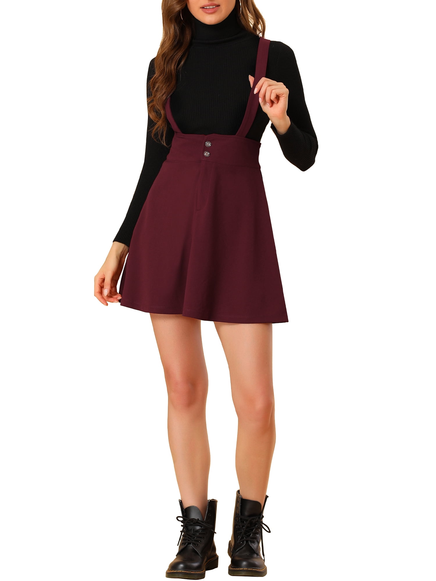 suspender dress fashion nova MODA NOVA Junior's Overall Dress Strap Button Front Suspender Skirt Black M