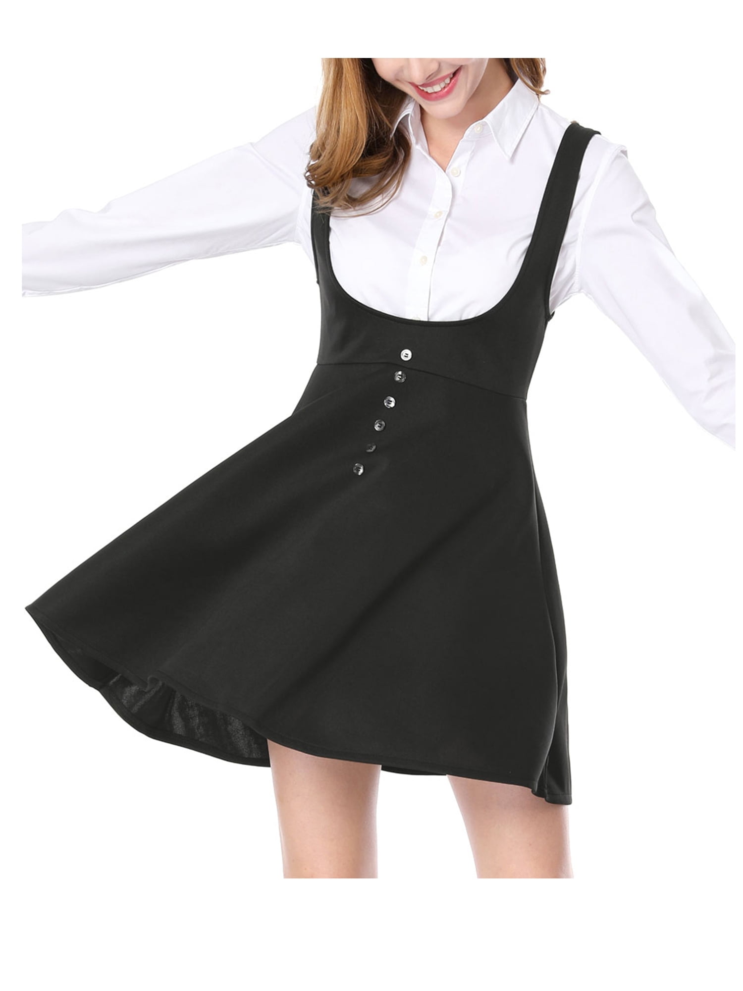 Black button pinafore clearance dress