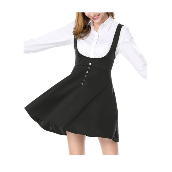 MODA NOVA Junior's Overall Pinafore Dress Button Decor Above Knee Suspender Skirt