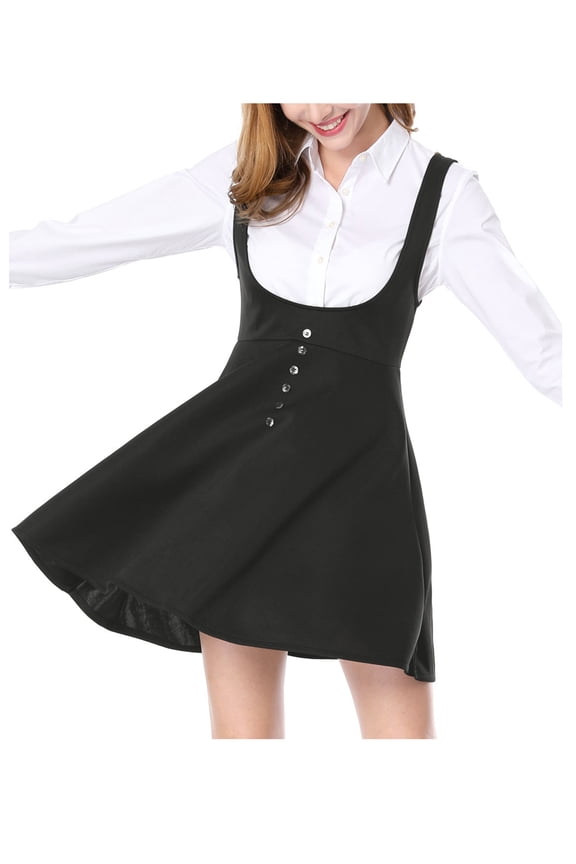 Junior's Overall Pinafore Dress Button Decor Above Knee Suspender Skirt