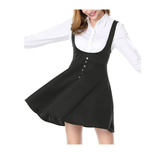 MODA NOVA Junior's Overall Pinafore Dress Button Decor Above Knee Suspender Skirt