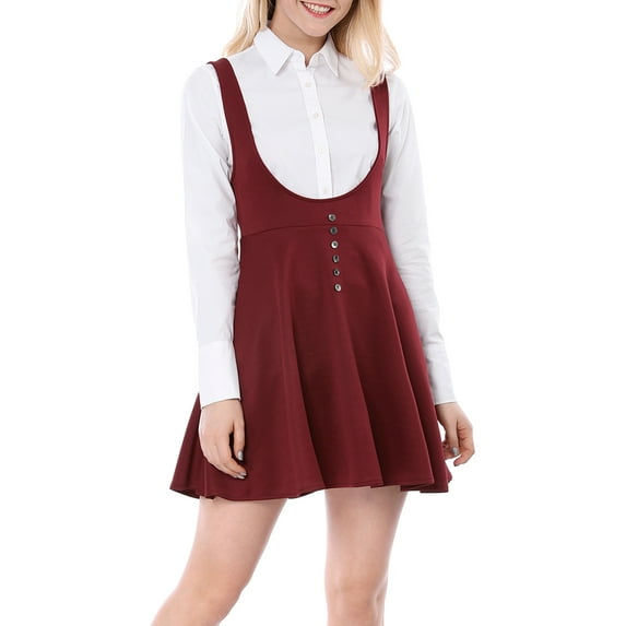 MODA NOVA Junior's Overall Pinafore Dress Button Decor Above Knee Suspender Skirt