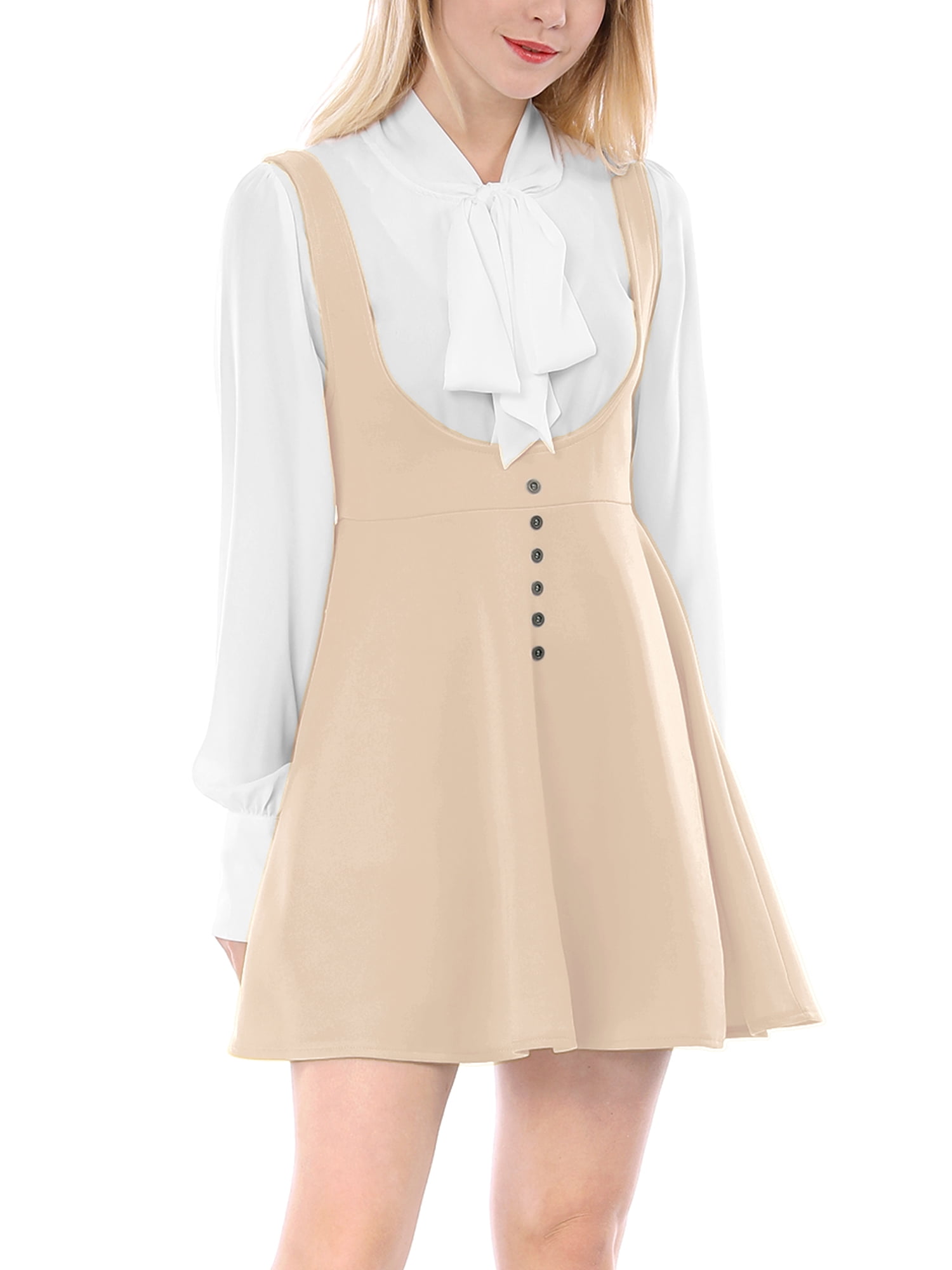 MODA NOVA Junior s Overall Pinafore Dress Button Decor Above Knee Suspender Skirt