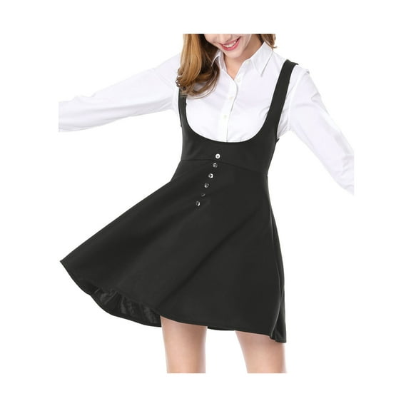 MODA NOVA Junior's Overall Pinafore Dress Button Decor Above Knee Suspender Skirt