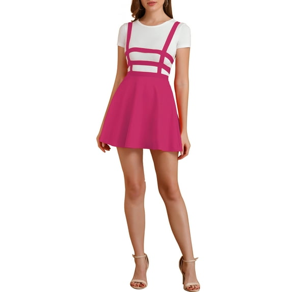 MODA NOVA Junior's Party Costume Elastic Waist Cut Out A Line Mini Suspender Skirt Fuchsia L