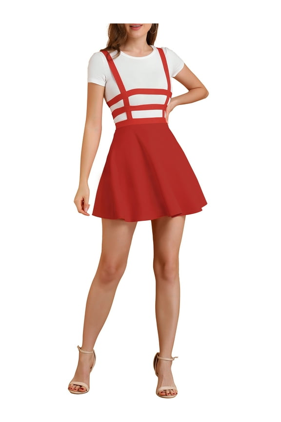 Junior's Party Costume Elastic Waist Cut Out A Line Mini Suspender Skirt Red S