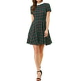 thumbnail image 1 of MODA NOVA Junior's Peter Pan Collar Puff Sleeves Above Knee Plaid Grid Dress, 1 of 6