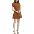 thumbnail image 1 of MODA NOVA Junior's Peter Pan Collar Puff Sleeves Above Knee Plaid Grid Dress, 1 of 6
