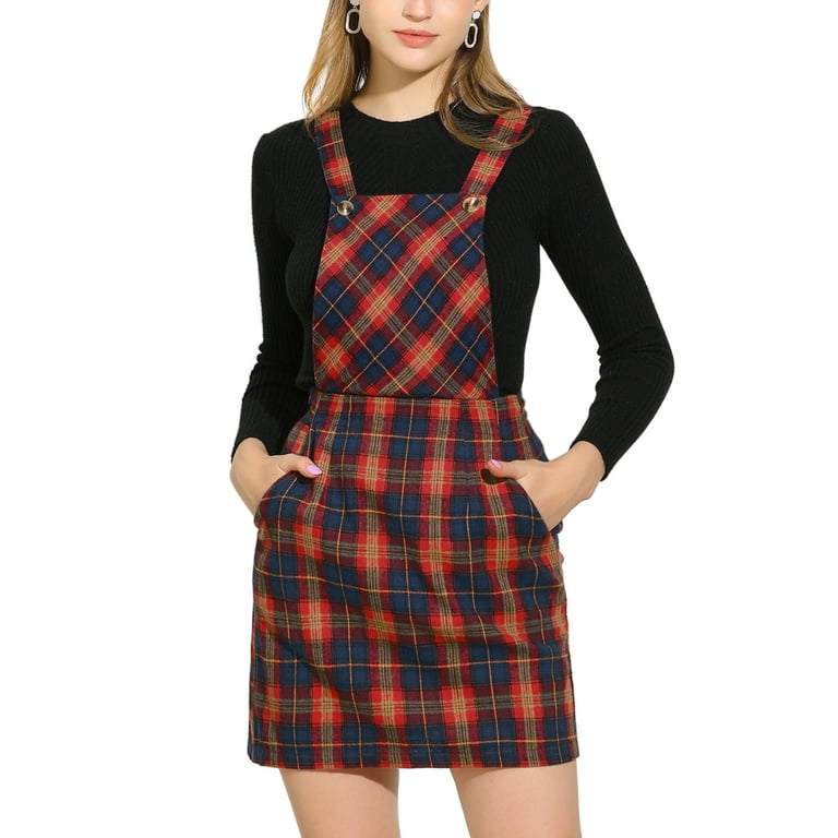 Plaid top dress overalls