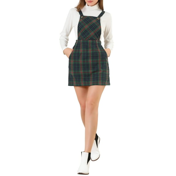 MODA NOVA Junior's Plaid Adjustable Strap Overalls Suspender Dress