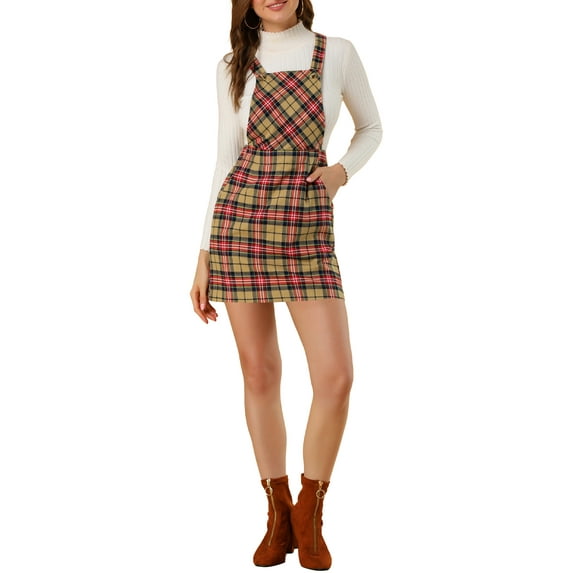 MODA NOVA Junior's Plaid Adjustable Strap Overalls Suspender Dress
