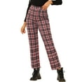 thumbnail image 1 of MODA NOVA Junior's Plaid Cropped Trousers Button Tartan Check Work Red 3, 1 of 5