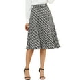 thumbnail image 1 of MODA NOVA Junior's Plaid High Waist Belted A-Line Casual Mid Skirt Black White L, 1 of 7