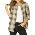 thumbnail image 1 of MODA NOVA Junior's Plaid Long Sleeve Oversized Shirts with Pockets  Beige S, 1 of 5