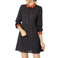 thumbnail image 1 of MODA NOVA Junior's Plaid Long Sleeve Point Collar a-Line Shirt Dress Navy Blue XL, 1 of 6