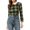 thumbnail image 1 of MODA NOVA Junior's Plaid Peter Pan Collar Long Sleeve Shirt Blouse Green Brown XXL, 1 of 5