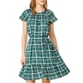 thumbnail image 1 of MODA NOVA Junior's Plaid Ruffle Raglan Sleeve Tie Waist Belted Dress, 1 of 5