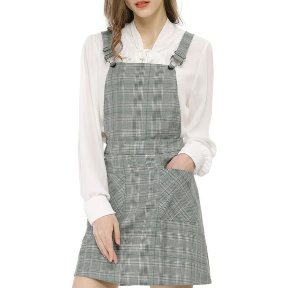 MODA NOVA Junior's Plaids Adjustable Strap Above Knee Suspender Dress
