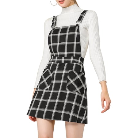 MODA NOVA Junior's Plaids Adjustable Strap Above Knee Suspender Dress