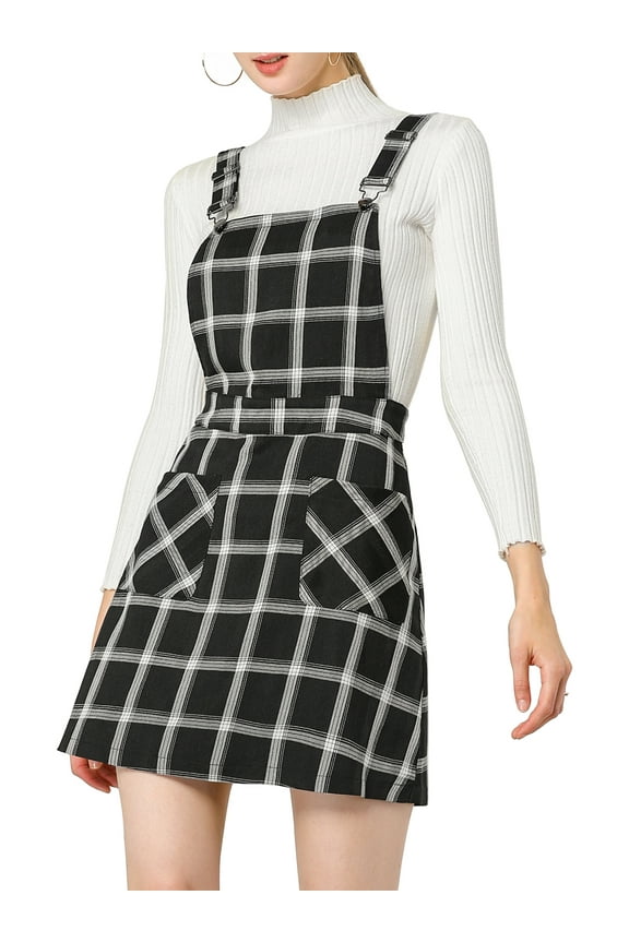 Junior's Plaids Adjustable Strap Above Knee Suspender Dress