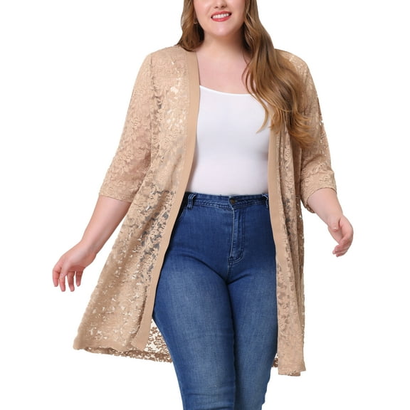 MODA NOVA Junior's Plus Cardigan Lace Open Front 3/4 Sleeve Bolero Cardigan