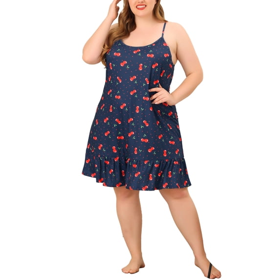 MODA NOVA Junior's Plus Pajama Sleep Dress Fruit Ruffle MIdi Nightgown