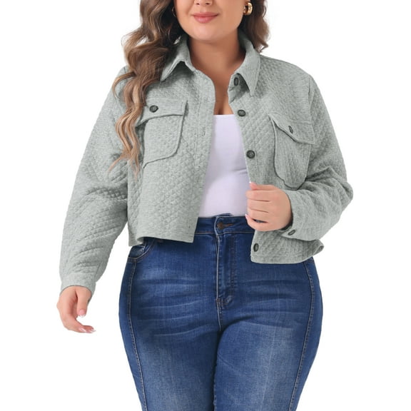 MODA NOVA Junior's Plus Size Casual Jackets Button Down Lightweight Cropped Trench Coat with Pockets 1X Gray