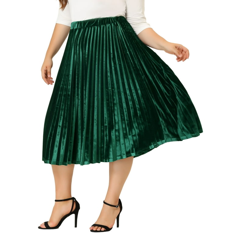 Green pleated metallic skirt online