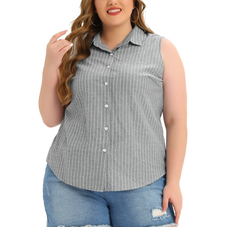 MODA NOVA Junior s Plus Striped Sleeveless Button Down Shirts