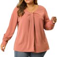thumbnail image 1 of MODA NOVA Junior's Plus V Neck Long Sleeve Twist Knot Top Peach 2X, 1 of 8