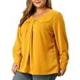 thumbnail image 1 of MODA NOVA Junior's Plus V Neck Long Sleeve Twist Knot Top Yellow 3X, 1 of 7