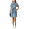 thumbnail image 1 of MODA NOVA Junior's Point Collar Short Sleeve Button Front Shirt Dress, 1 of 5