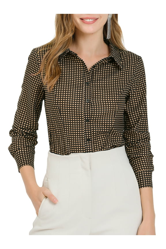 Junior's Polka Dots Long Sleeve Button Down Shirt Top Black L