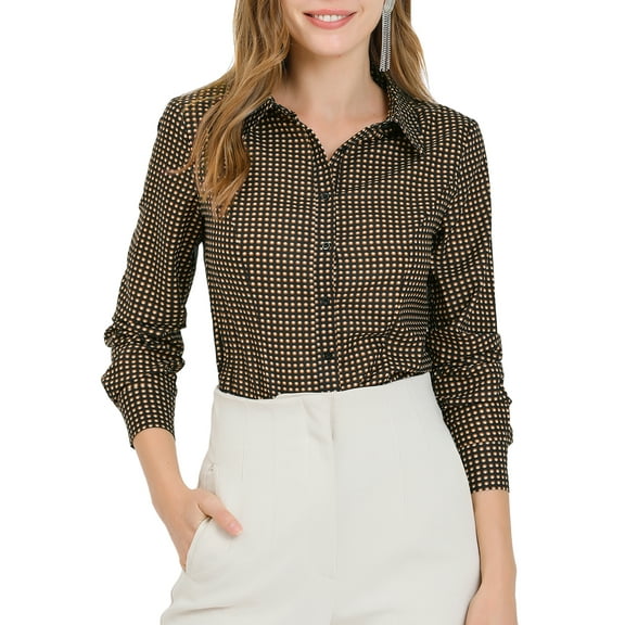 MODA NOVA Junior's Polka Dots Long Sleeve Button Down Shirt Top Black L