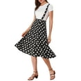 thumbnail image 1 of MODA NOVA Junior's Polka Dots Pinafore Overall Flared Suspender Skirt Black 3, 1 of 5