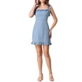 thumbnail image 1 of MODA NOVA Junior's Polka Dots Sleeveless A Line Slip Ruffle Tie Short Mini Dress Light Blue-Dots S, 1 of 6