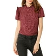 thumbnail image 1 of MODA NOVA Junior's Polkd Dots Stand Collar Short Sleeve Blouse Tops Red S, 1 of 7