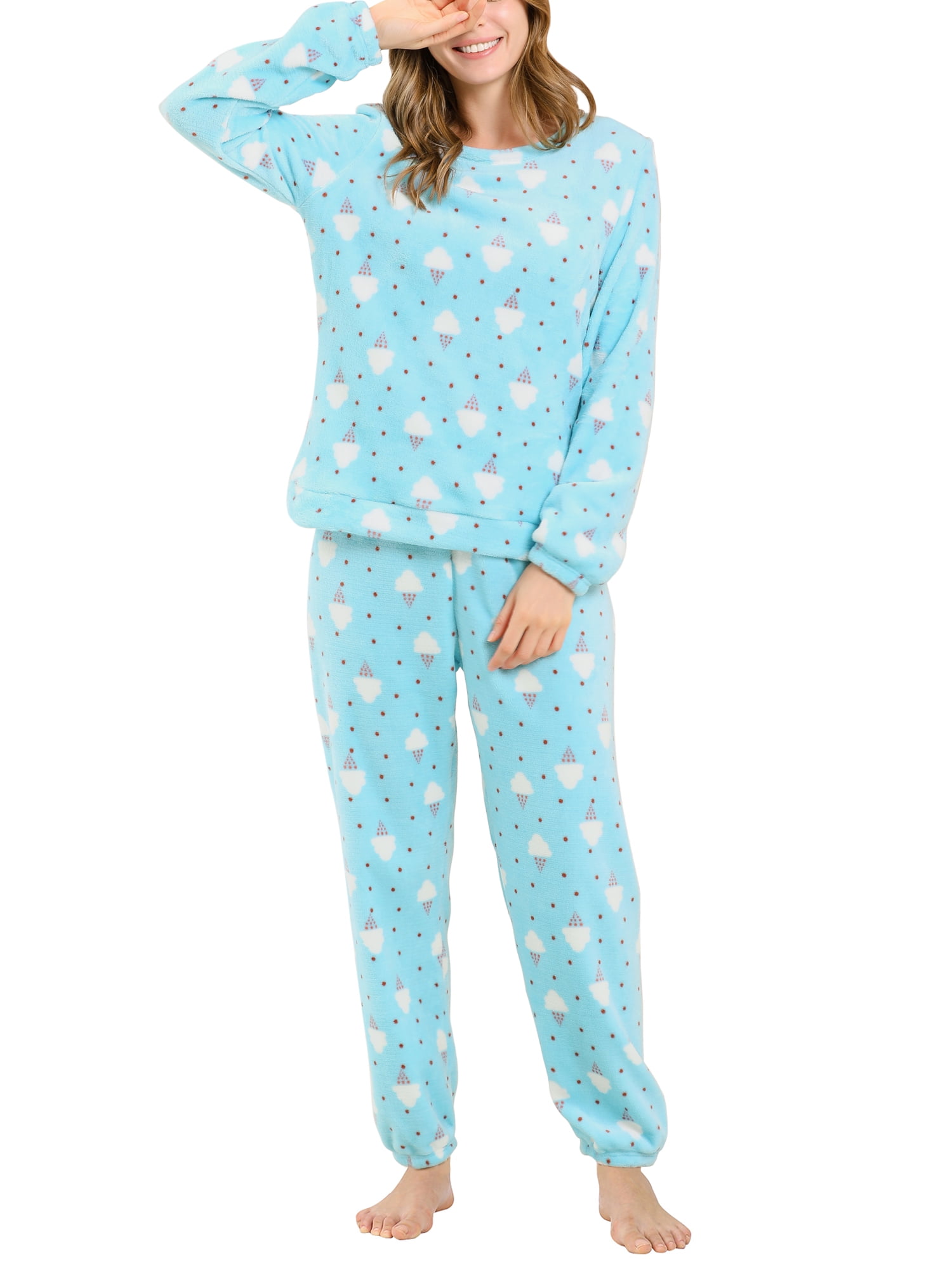 Junior's Printed Long Sleeve Winter Flannel Pajama Sets