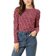 thumbnail image 1 of MODA NOVA Junior's Puff Long Sleeve Round Neck Dots Blouse Tops MultiColor Red XL, 1 of 5