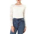 thumbnail image 1 of MODA NOVA Junior's Round Neck Long Sleeve Semi Sheer Floral Lace Blouse White L, 1 of 5