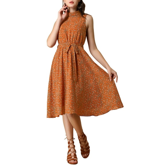 MODA NOVA Junior's Round Neck Sleeveless Knee Length Floral Dress